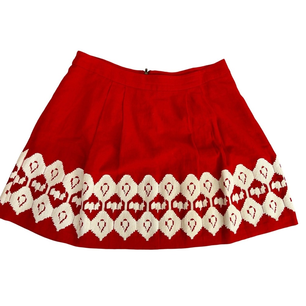 Plenty by Tracy Reese Red Embroidered A-Line Skirt Size 10